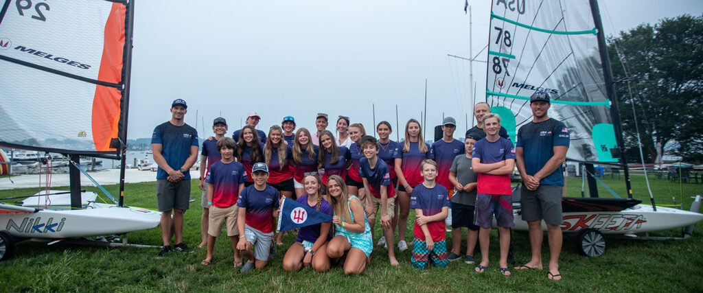 Jimmy Spithill and Sail GP Team with kids foiling sailing camp