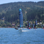 Skeeta sailor Matias del Solar leading the fleet in Chile as they head to the top mark